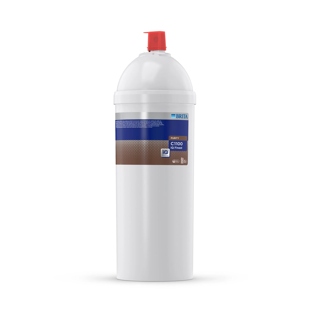Filtro per l'acqua BRITA PURITY C1100 iQ Finest su sfondo bianco.